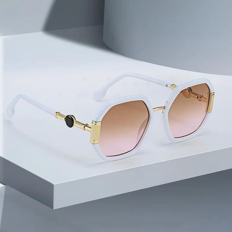 Fashionable Sunglasses for Women Unique Octagonal Frame with Gradient Lenses, Sunglasses with Golden Legs Women Glasses