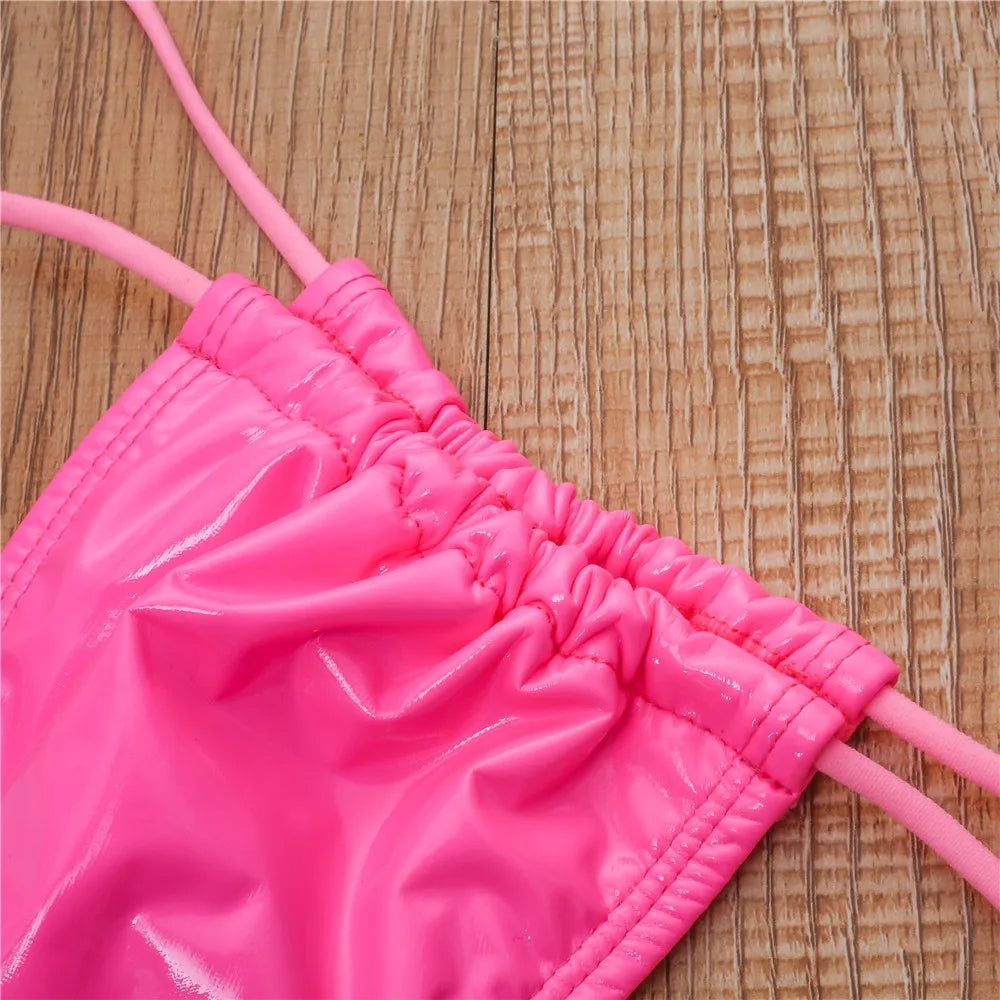 Shiny PU Mini Micro Bikini 2025 Women Swimsuit Female Brazilian Swimwear Two Pieces Bikini Set High Cut Bathing Suit Swim Lady