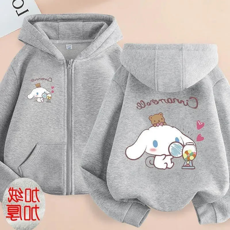 Children Clothing Girls Sanrio Cinnamoroll Cardigan Zip Jacket Cardigan  Cartoon Parenting Clothing  Kids Zipper Hooded Sweater