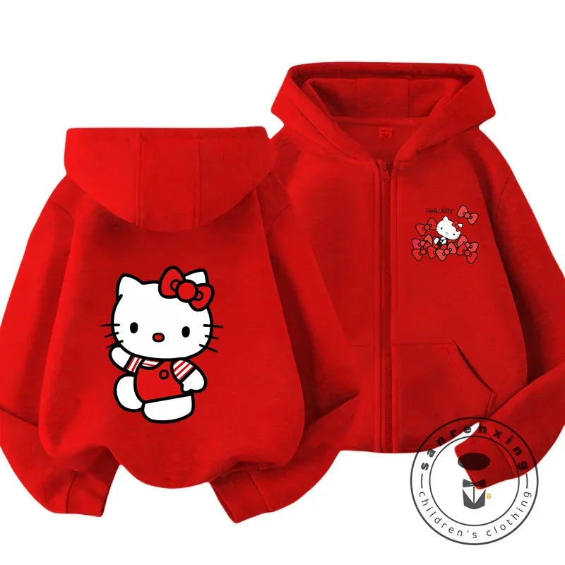 Boys Girls Hello Kitty Hoodies Long Sleeves Cartoon Sweatshirt Baby Children Clothing Autumn Zipper Cardigan Kids Street Wear