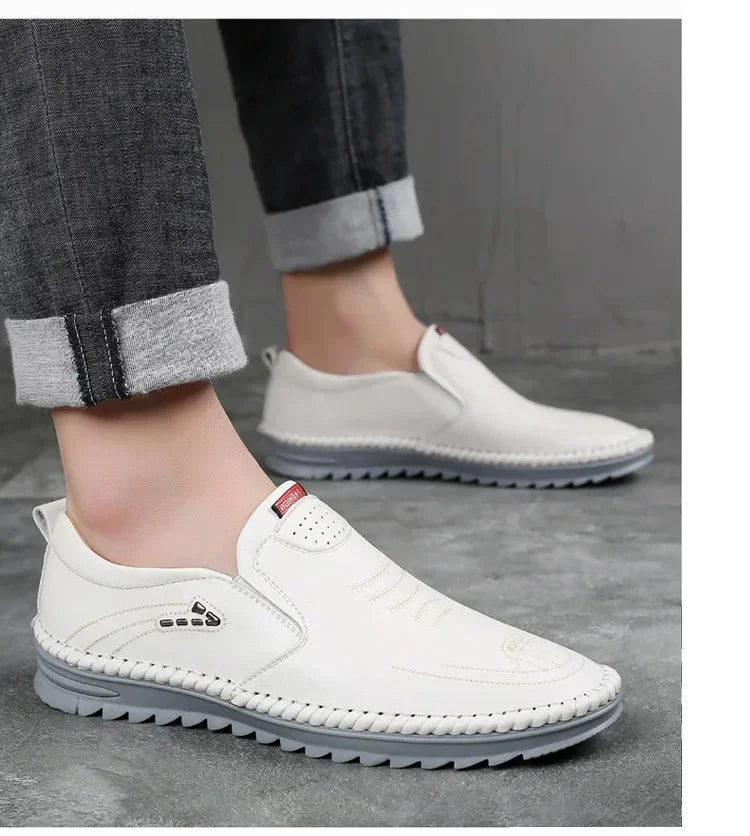 Men's Leather Shoes Casual Shoes Slip On Soft Leather Soft Sole Breathable Shoes Fashionable Textured Soft Leather-Shoes
