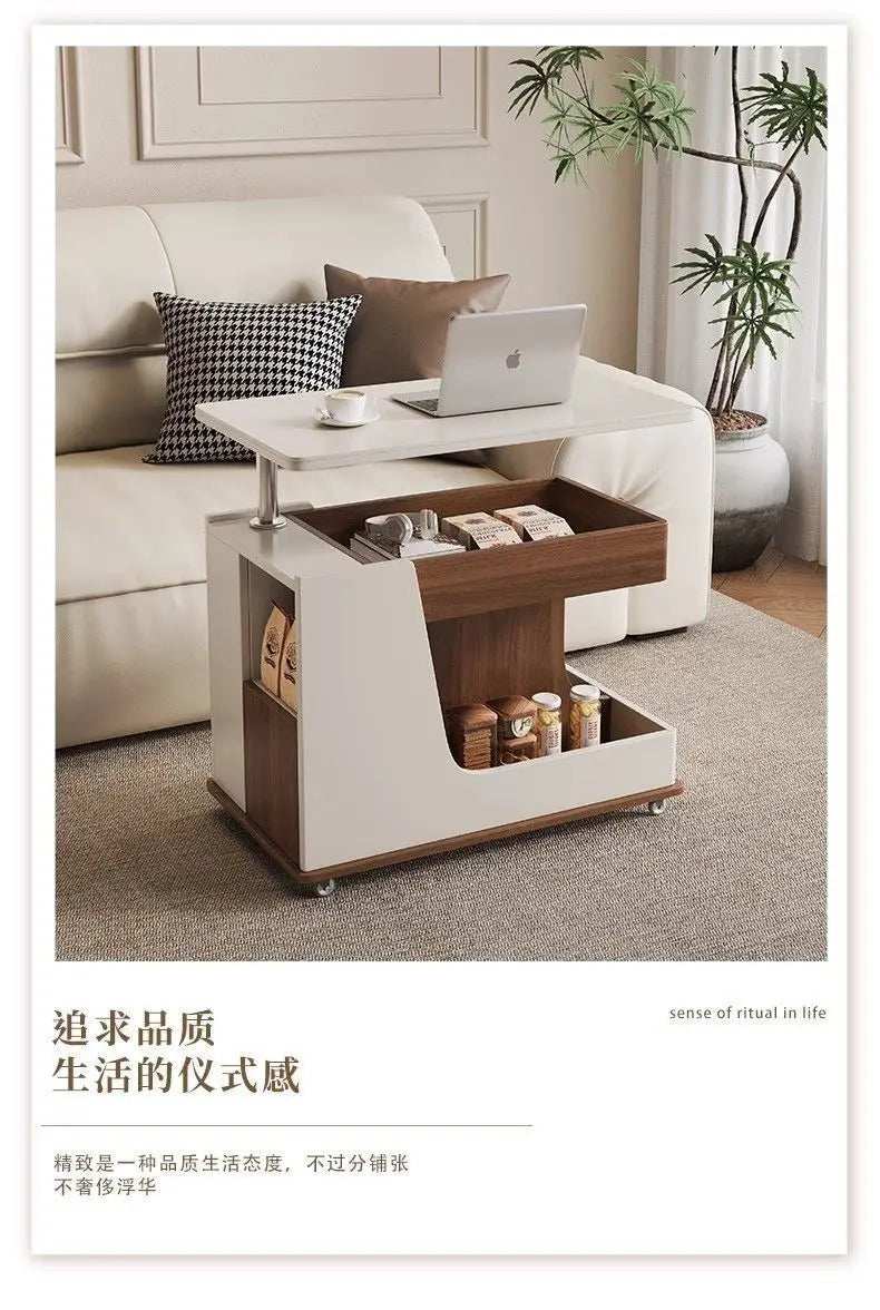 Solid Wood High-End Bedroom Furniture Luxury Modern Slate Multifunctional Side Cabinet Sofa Trolley Lift Capabilities Accessible