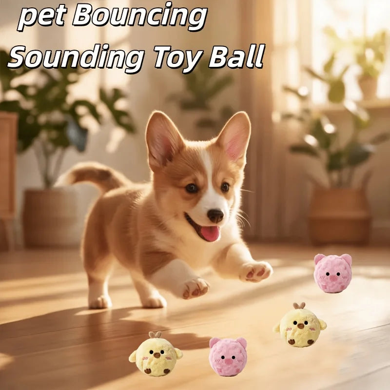 2pcs Pet Bounce Sound Plush Toy Yellow Chick Pink Pig Cat Dog Interactive Soothing Will Call Toy