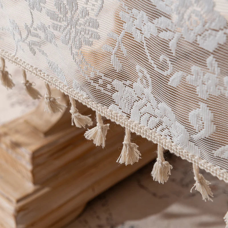 French Rose Lace Tablecloth, Rectangular Dining Tablecloth, Home Coffee Table Wedding Decoration Cover,