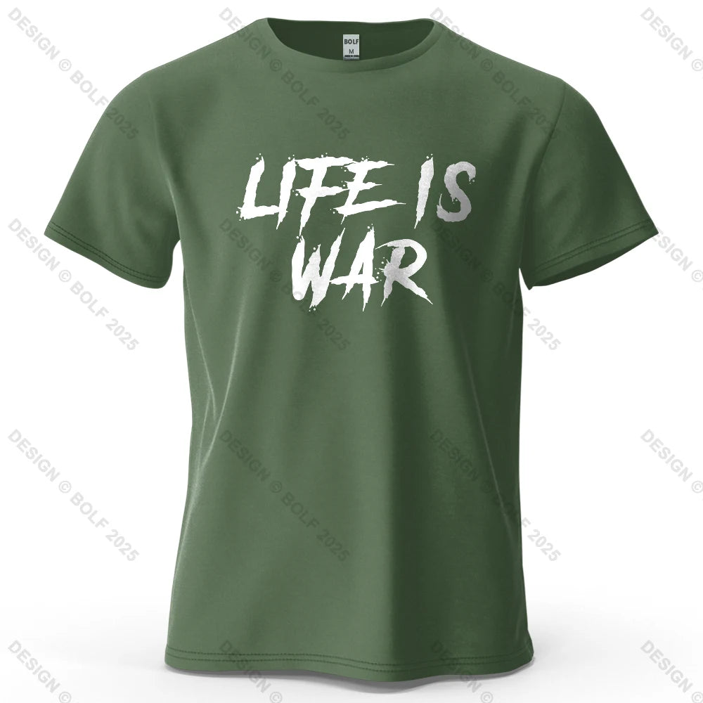 Men's Life Is War Graphic Short Sleeve T-Shirt 100% Cotton Breathable Printed Tops Tee for Women Summer Casual Sportswear