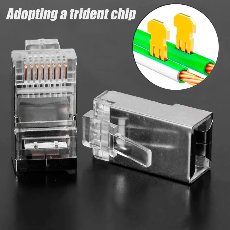 RJ45 Connectors Pass Through CAT6 CAT5 Shielded Crystal Head Gold Plated 8P8C Ethernet Modular Plugs Cable Crimp Connectors