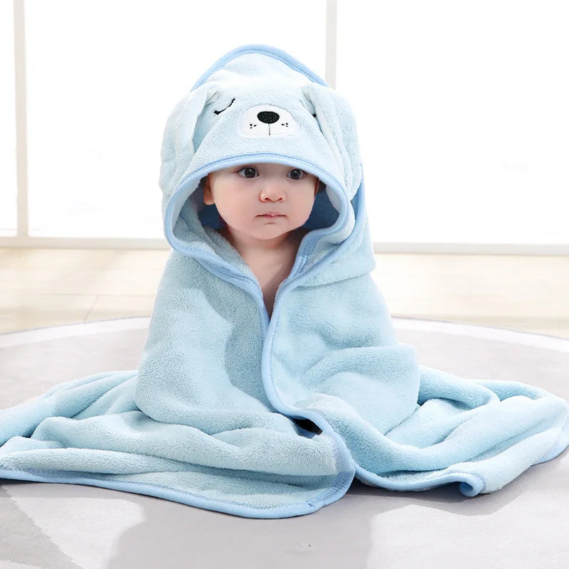 Baby Bath Towel Children's Bathrobe Newborn Baby Cartoon Blanket Super Soft Absorbent Hooded Hug Quilt80x80cm