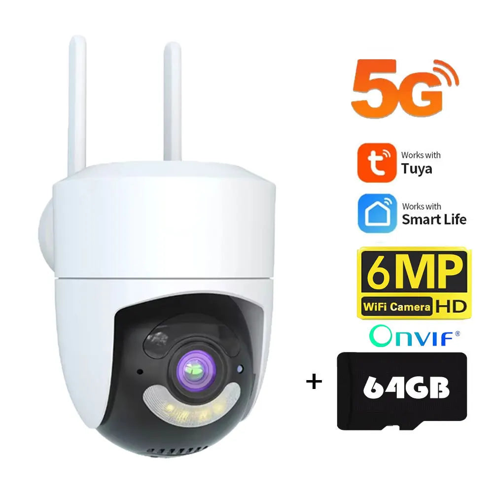 6MP Tuya Smart 5G WIFI Camera Outdoor Indoor Security Home PTZ Camera Auto Tracking Color Night Vision Wireless Surveillance Cam