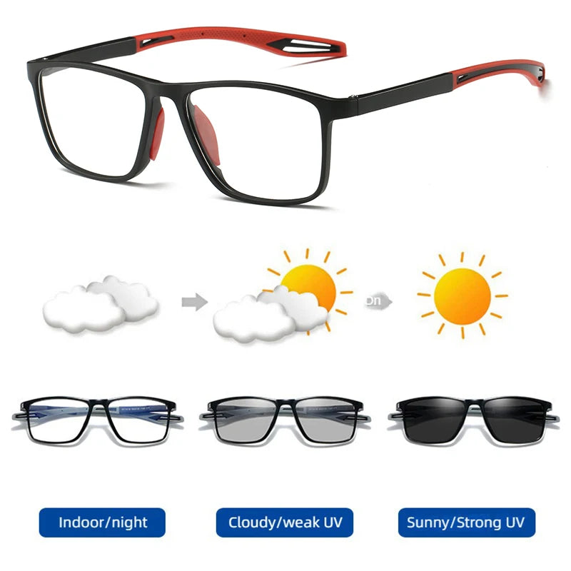 Fashion Color Blocking Photochromic Reading Glasses Men Women Sports Color Changing Rectangular Eyewear