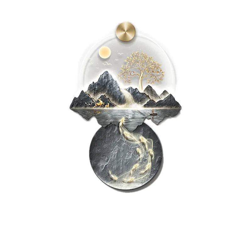 Background Landscape Painting Wall Lamp Chinese Creative Living Room LED Decor Light Corridor Remote Control Lighting Wall Lamps