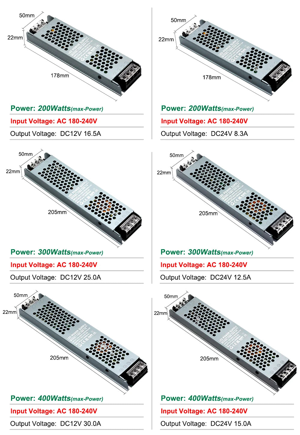 Ultra-thin silent LED power supply DC 12V 24V transformer supply 60W-400W power  AC 100-265V quality ultra thin led transformers
