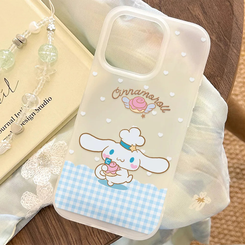 Cute Cinnamoroll Transparent Clear Frosted Shockproof Phone Case for IPhone 17 16E 16 15 14 Plus 13 12 11 Air Plus Pro X XR Max