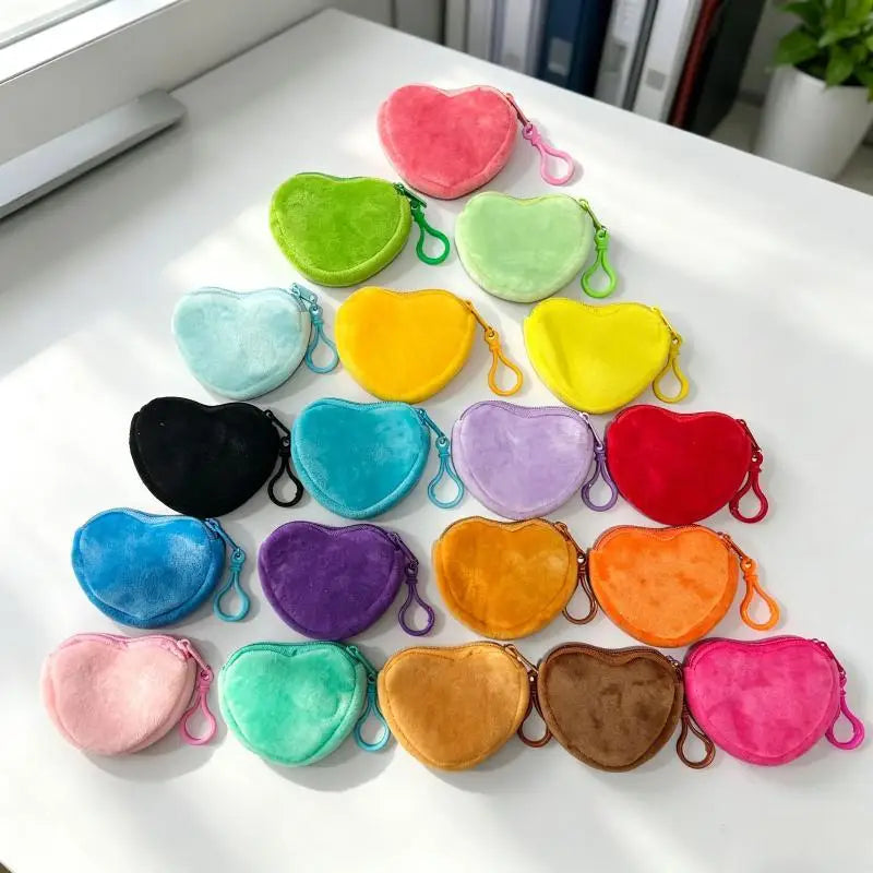 Solid Plush Heart Coin Purse Women's Cute Wallet ID Card Bag Keychain Minimalist Coin Bag Kawaii Wallets For Women Gift