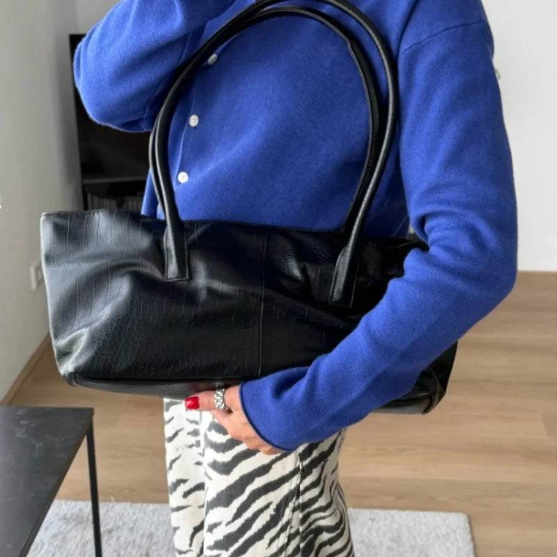 Luxury Vintage Crocodile-embossed Tote,women's Large-capacity Shoulder Handheld Bag,stylish Minimalist Casual Commuter Tote Bags