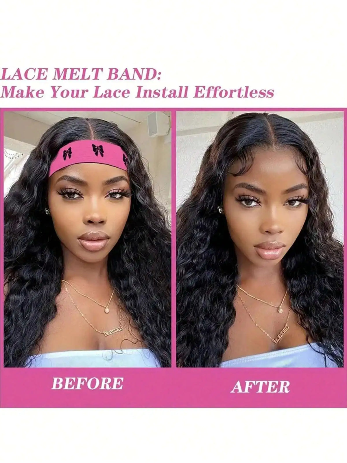 Elastic Bands Set, Wigs and Lace Frontals with Rat Tail Comb,Edge Brush,Melting Band for Laying Edges and Keeping in Place