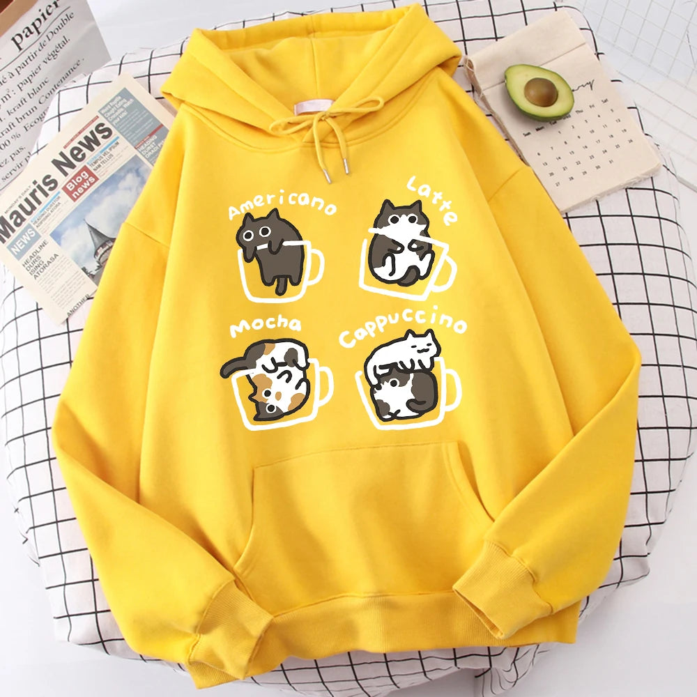 Five Little Cats Playing In The Cup Hoodies Male Street Harajuku Sweatshirt Holiday Daily Hoody Fashion Popular Clothing