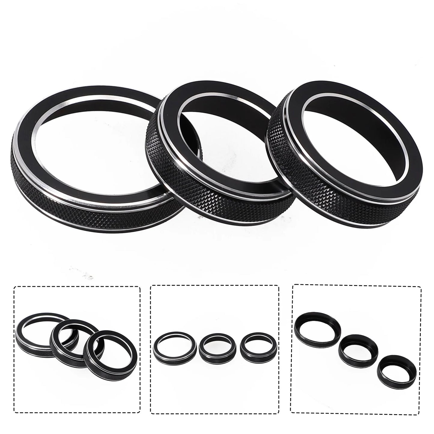 For Jeep Grand For Cherokee 2014 2015 2016 2017 2018 2019 2020 2021 Car Black AC Radio Switch Trim Ring Knob Covers 3pcs