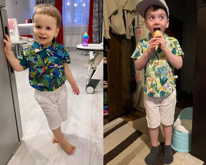 Baby Boy Clothes Baby Clothes 0-5 Years Old Summer Short-Sleeved Shorts Suit Baby Printed Shirt Casual Shorts Two-Piece Suit