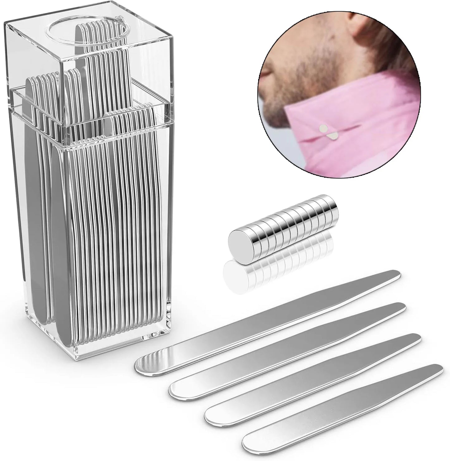 [4Pair] Stainless Steel Collar Stiffeners with 8 Magnets, Magnetic Collar Stays Metal Shirt Collar Stiffeners for Men