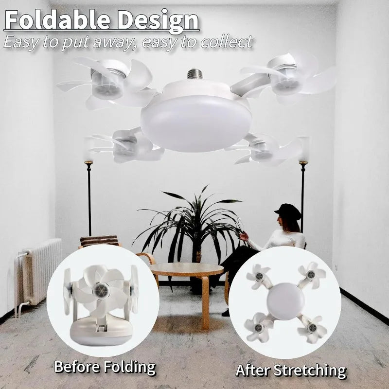 E27 Socket Ceiling Fan 2-in-1 Silent LED Fan with Remote Control 3-Color 3-Speeds Adjustable Ceiling Fanlight for Home Bedroom