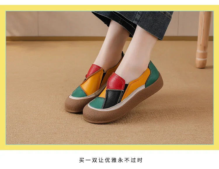 2025 New real leather ballet flats mixed colors moccasins women's slip on shoes luxury patchwork flats lady driving loafer woman