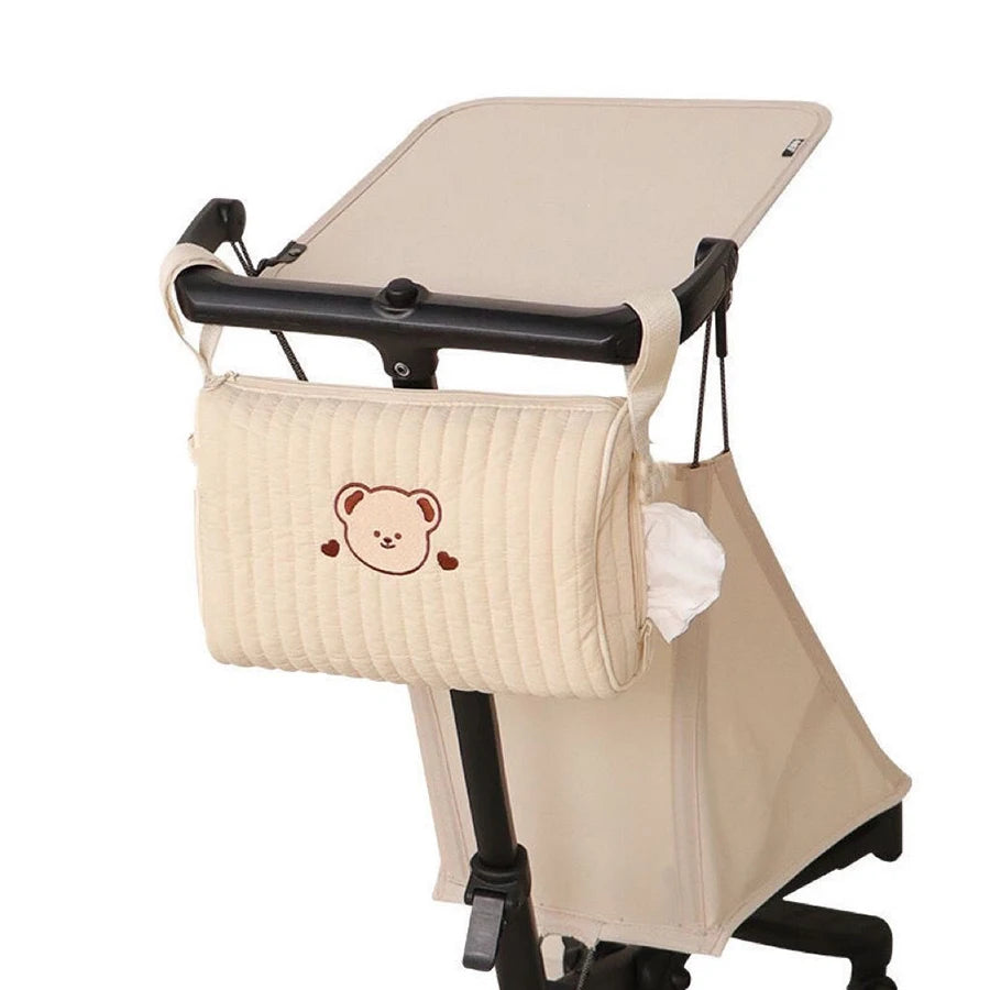 Cute Bear Stroller Hanging Bag Portable Multifunctional Diaper Bag with Large Capacity Mommy Bag for Baby Stroller Travel