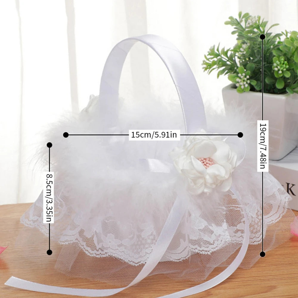 White Flower Girls Basket Simple Wedding Flower Basket  Bride Bridesmaid Hand Held Basket Wedding Ceremony Party Decorations