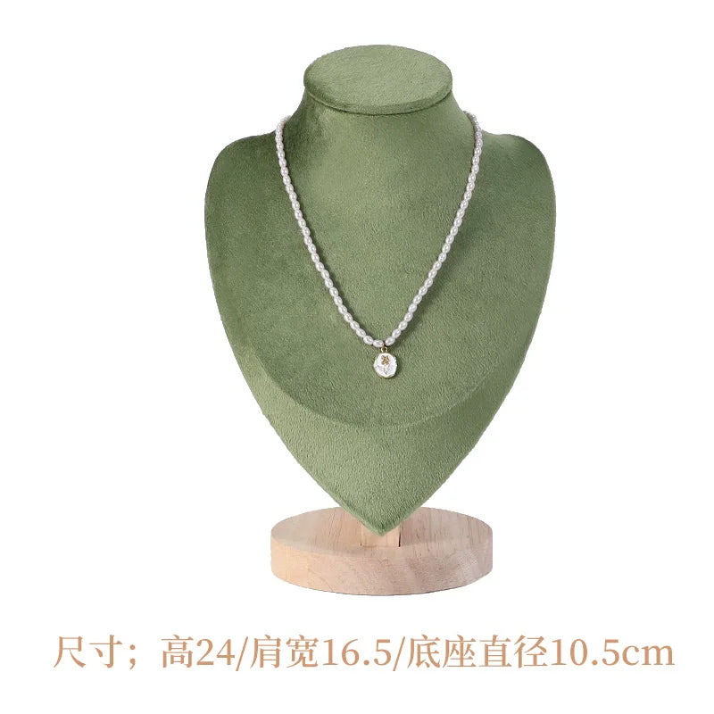 Solid wood green velvet jewelry display stand ring stud necklace pendant bracelet storage and display stand