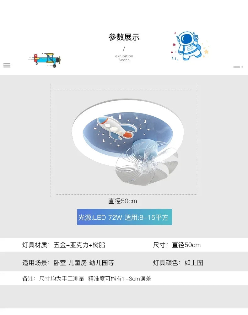 Modern Kids Room Ceiling Fan Light Cartoon Moon Astronaut Ceiling Lamp Boy Girl Bedroom Nursery Study Chandelier Ceiling Lights