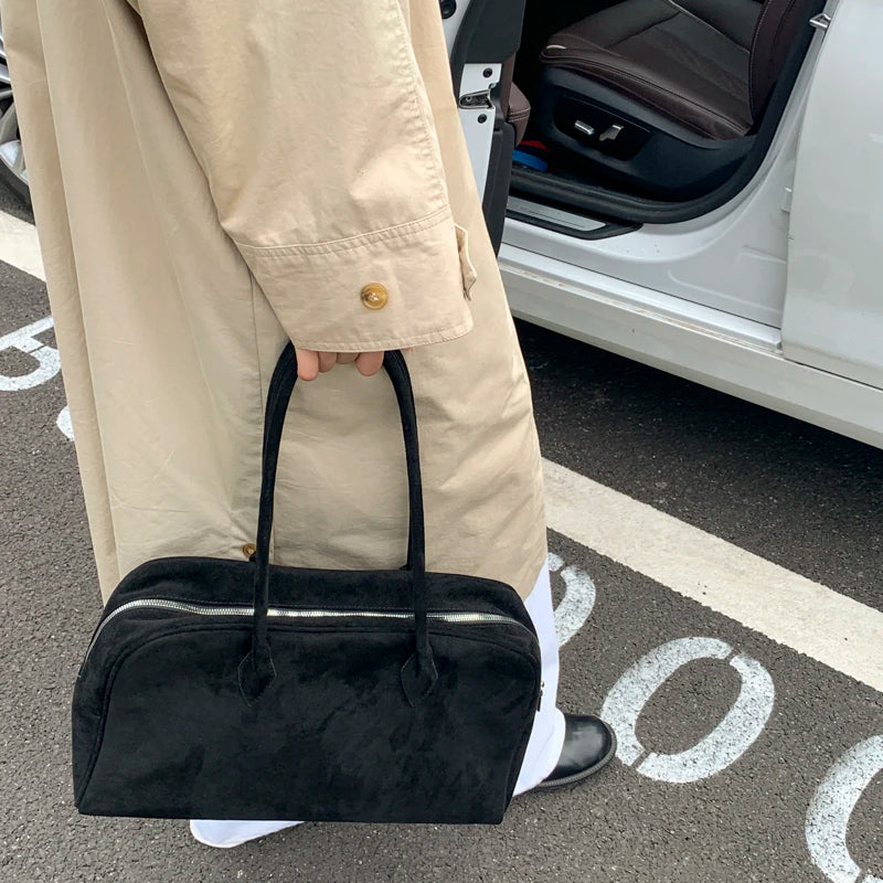 Vintage Women Business Shoulder Bags Simple Ladies Commute Tote Bag Suede Leather Female Underarm Bag Burgundy Large Handbags