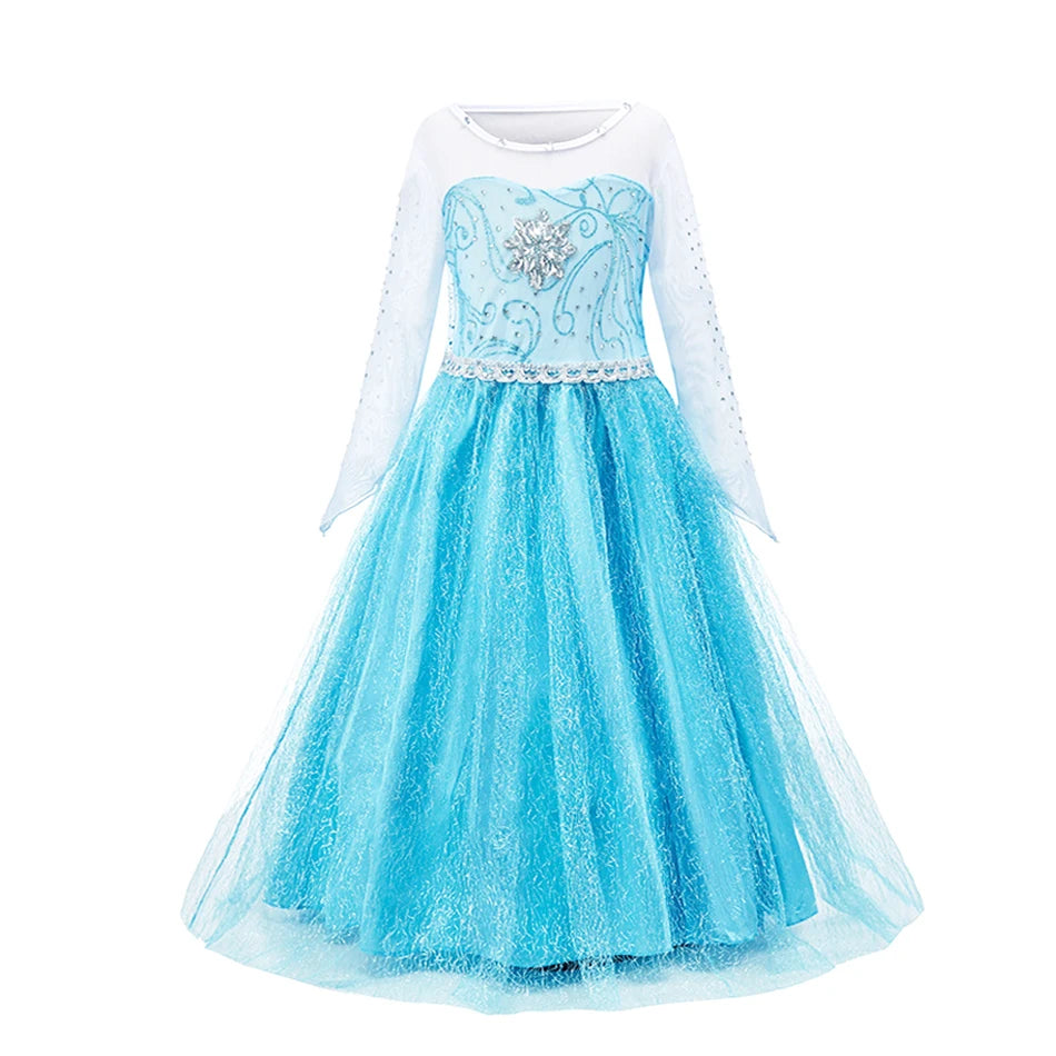 Disney Elsa Anna Princess Dress Girls Mesh Ball Gown Halloween Carnival Birthday Clothing Kids Cosplay Snow Queen Frozen Costume