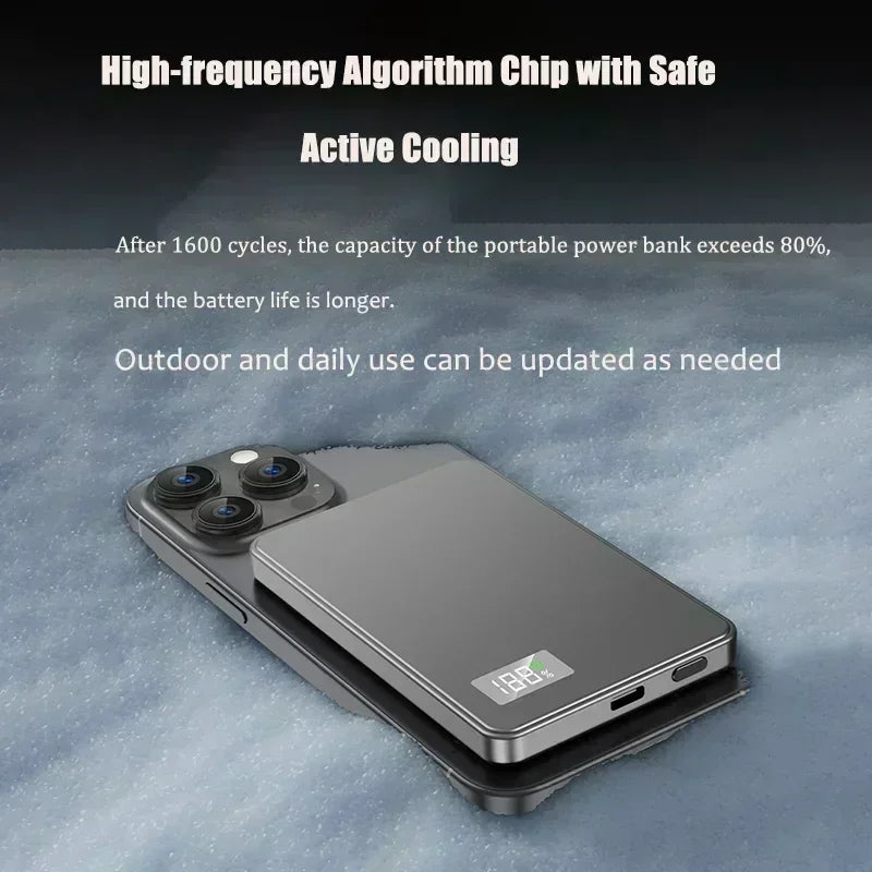 Lenovo 500000mAh CCC Certified Magnetic Ultra Thin Wireless Portable Power Bank Super Fast Charging LED Display Pack For MagSafe