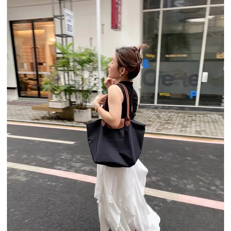 2026 femmes Y2K, sac à main en nylon écologique pliable, sac à bandoulière simple grande capacité Commuter bag