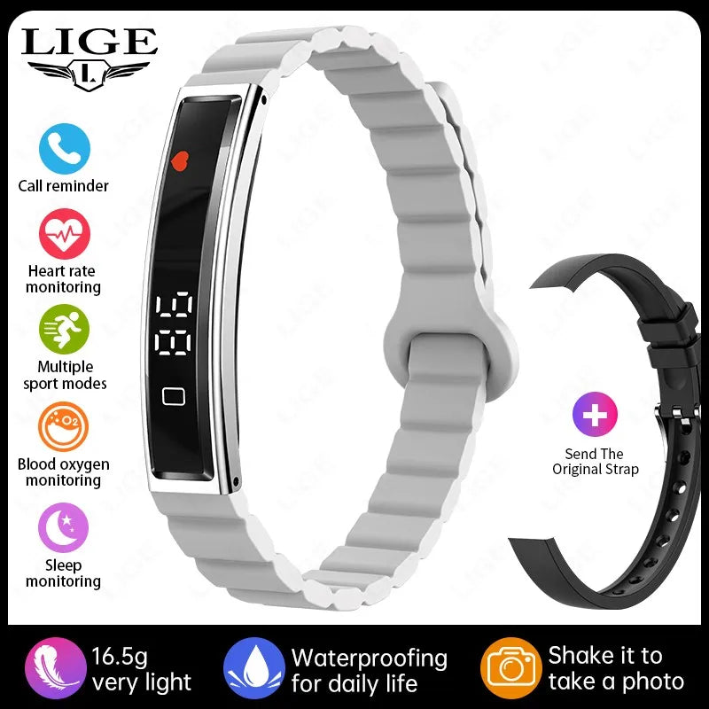 LIGE Ladies Smart Bracelet Men Health Sleep Heart Rate Monitoring Fashion Sports Band Fitness Tracker Smart Wristwatch For Women
