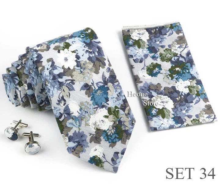 Hot Sell 3PC Chic Elegant Floral Tie Set Pocket Square Cufflinks For Men Women Wedding Party Dinner Suit Tuxedo Accessory Gift