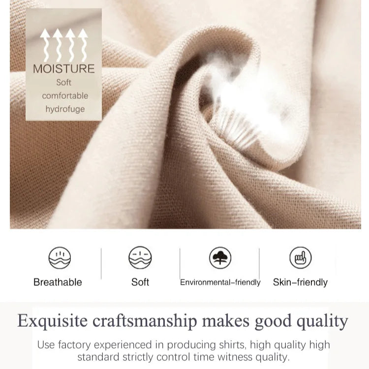 Men’s Solid-color Cotton Linen Shirt Long Sleeve Plus Size Casual