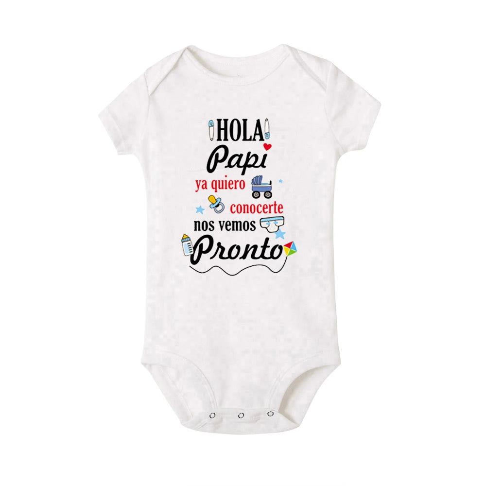 Hello Daddy I Want To Meet You See You Soon Print Baby Bodysuit Pregnancy Announcement Infant Outfit Newborn Short Sleeve Romper