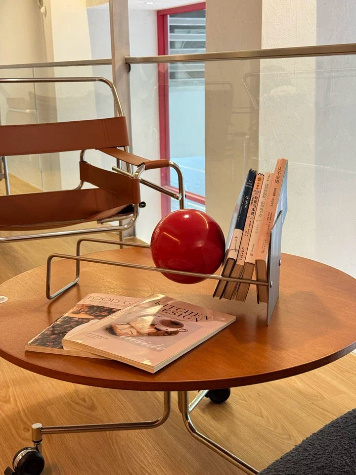 Bauhaus Creative Bookshelf Solid Wood Ball-Bearing Magazine Holder Mid-Century Modern Desk Organizer Artistic Home Display shelf