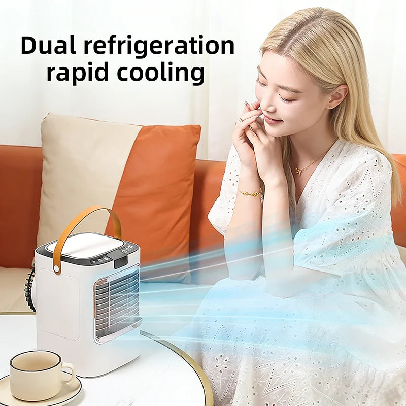 Portable Remote Control Air Cooler | Colorful Light, Dual Water Tank Ultrasonic Atomization, Strong Wind Silent Cooling Fan