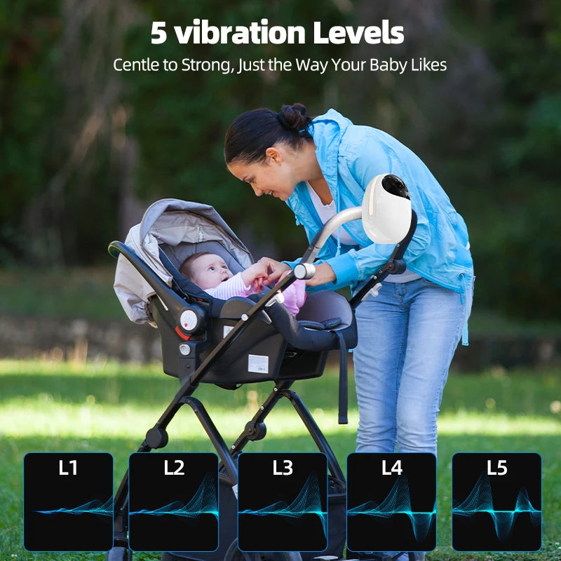 Baby Stroller Rocker Rechargeable 1800mAh Battery With White Noise Soothing Sounds LED Breathing Light 3 Timer Mode
