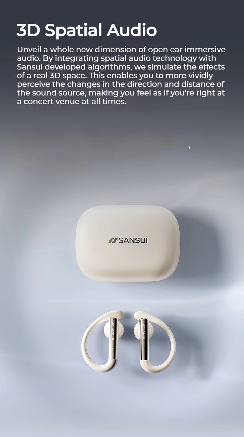 Sansui W33 Spatial Audio Bluetooth 5.4 Earphones ENC Noise Canceling Bluetooth Headphone in-Ear OWS Wireless Sports Headsets