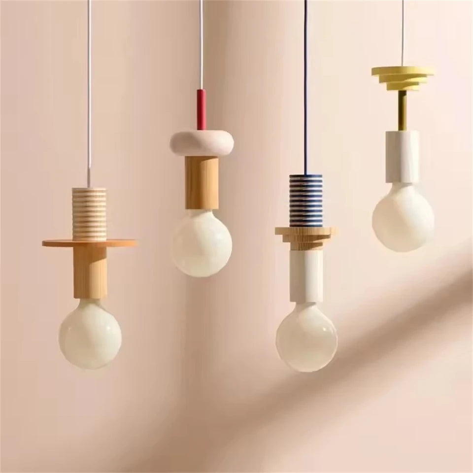 Modern Lustre Grain Ceiling Pendant Lamp Nordic Wood LED Pendant Lights Kitchen Restaurant Home Decor Hanging Lamp Light Fixture