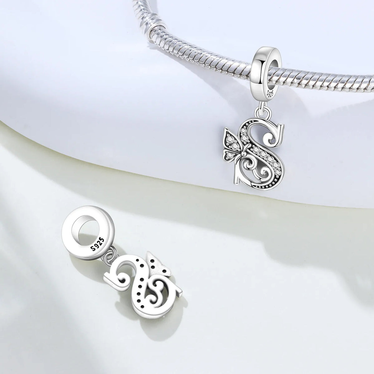 2026 New 925 Sterling Silver Zircon Scroll Grass Pattern 26 Letter Bead Charms for Women Fit DIY Bracelet Necklace Jewelry Gift