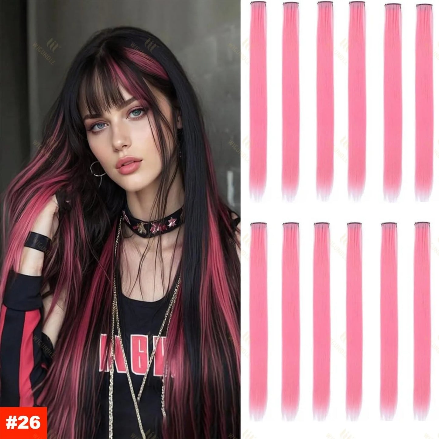 18 Color Clip Style Hair Extensions 22 Inch Color Hair Extensions High Gloss Long Straight Synthetic Wig For Children Women