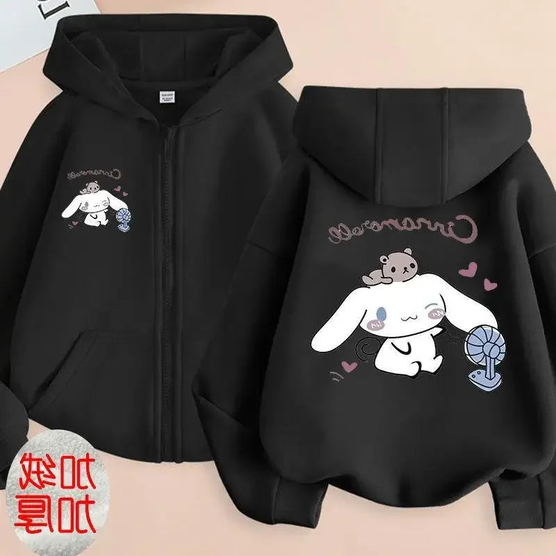 Children Clothing Girls Sanrio Cinnamoroll Cardigan Zip Jacket Cardigan  Cartoon Parenting Clothing  Kids Zipper Hooded Sweater