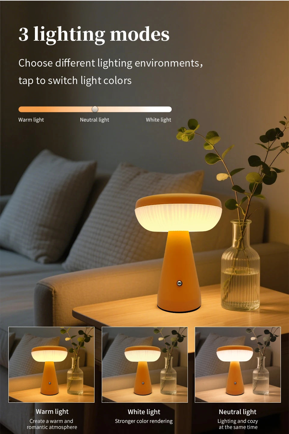 Minimalist Nordic Mushroom LED Desk Lamp Touch Dimming Bedhead Night Light Reading Light Restaurant Bedroom Decorative Lighting