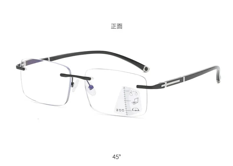Rimless Photochromism Progressive Multifocal Reading Glasses Men Business Presbyopic Glasses Blue Light Computer Grade Glasses