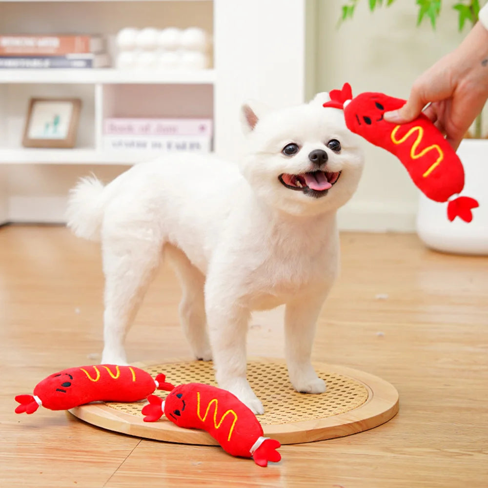 Squeaky Plush Pet Toys: Hot Dog Embroidered Chew Toys for Dogs & Cats, Bite-Resistant Toys to Relieve Boredom,