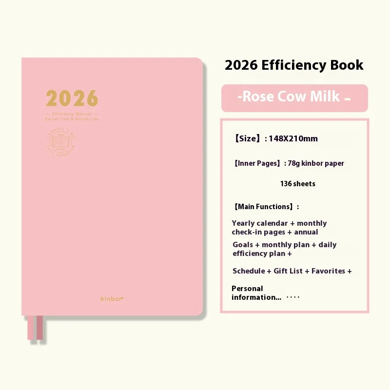 Kinbor 2026 A5 Efficient Planner Notebook,2 Days per Page with Habit Tracker,To-Do Lists&Time Management for Workplace, College