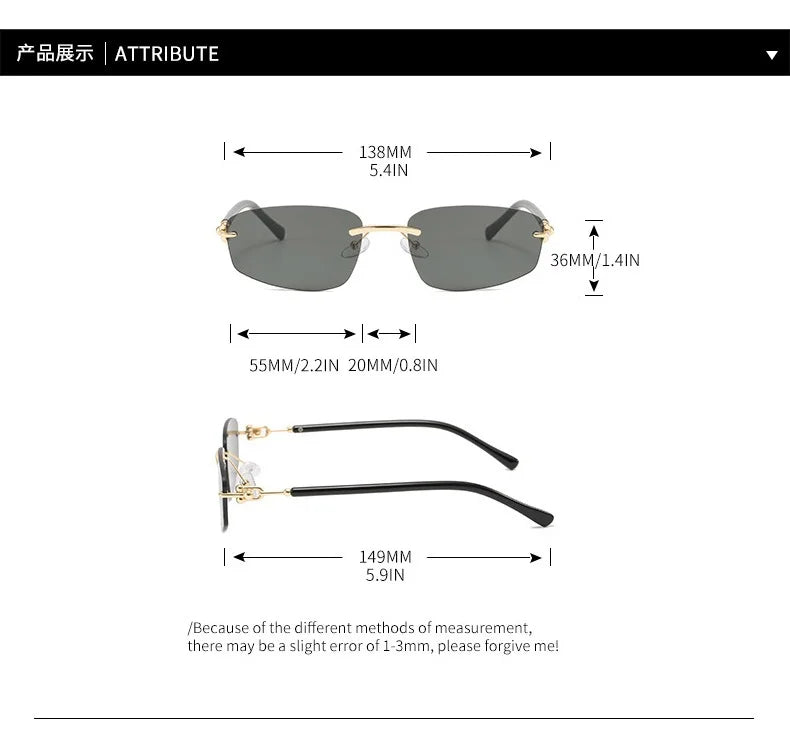 cutting rimless square sunglasses for women new fashion brand beige gradient sun glasses ladies alloy elegant shades driving